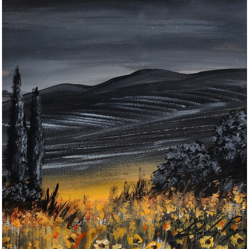 90 - ARR Digby Page (b 1945), Fields of Gold, triptych, landscape with finca, acrylic, signed to lower ri... 