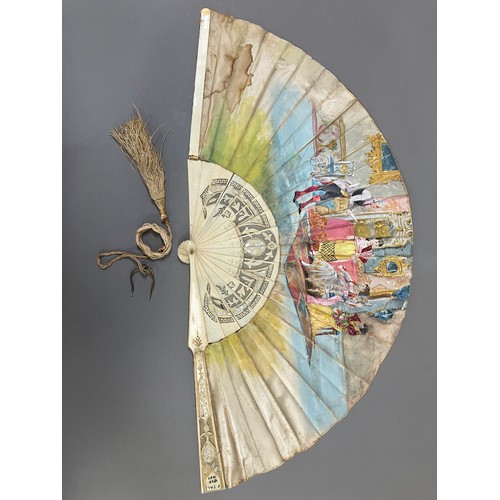 25 - A large fan from the Felix Tal collection, purchased in 1994, the bone monture etched with F. Tal 18... 