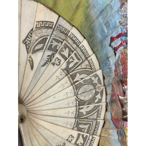 25 - A large fan from the Felix Tal collection, purchased in 1994, the bone monture etched with F. Tal 18... 