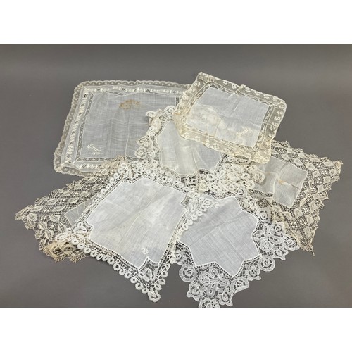 270B - Antique Lace: seven handkerchieves edged with lace, three with Honiton, two with Bedfordshire, and t... 