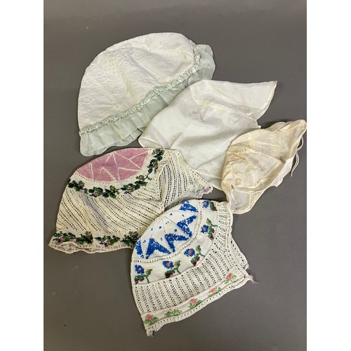 353 - Antique bonnets:  a white cotton quilted bonnet, possibly boutis but lined so unable to see the work... 