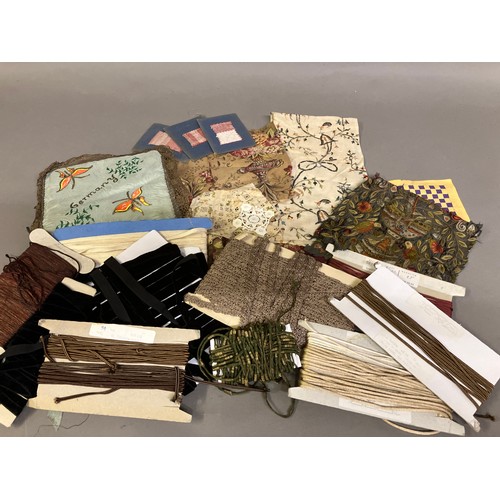 306B - Fragments and carded lengths of interesting fabric and cording: a fragment of 18th century silk embr... 