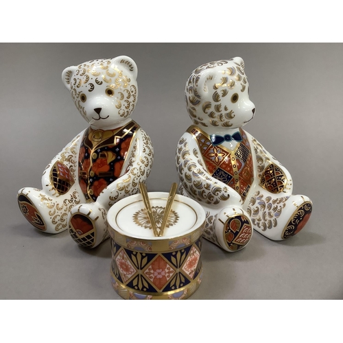 11 - Two Royal Crown Derby teddy bears, one exclusively for the Royal Crown Derby Collector's Guild, silv... 