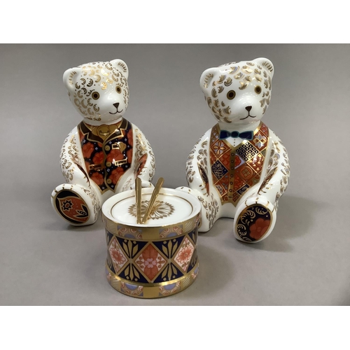 11 - Two Royal Crown Derby teddy bears, one exclusively for the Royal Crown Derby Collector's Guild, silv... 