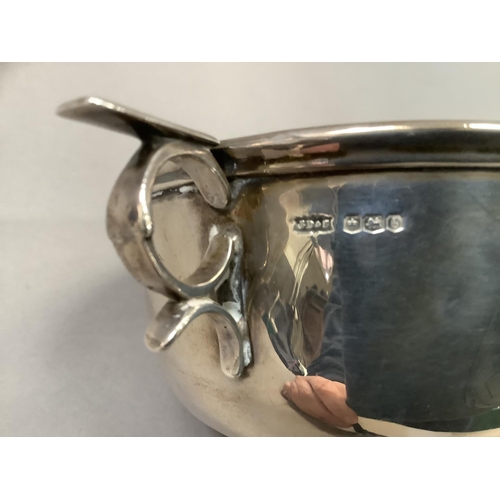 371 - Silver two handled dish on foot rim, 10.75cm diameter, approximate 5oz, Sheffield 1924