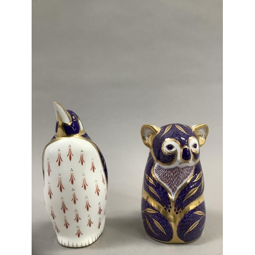 5 - A Royal Crown Derby Koala bear paperweight and a penguin, gold button to one, 11cm and 13.5cm high