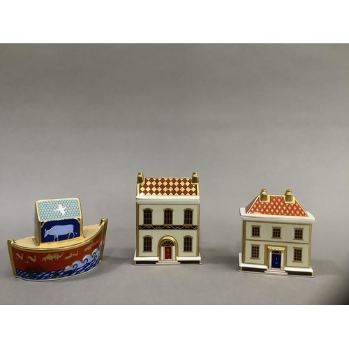 7 - A Royal Crown Derby model 'The China Shop' 8.5cm high, 'The Toy Box' 10cm high and 'Miller's Ark' 8c... 