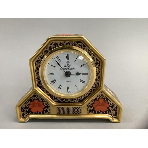 8 - A Royal Crown Derby mantle clock of old Imari pattern 1128 10.5cm high