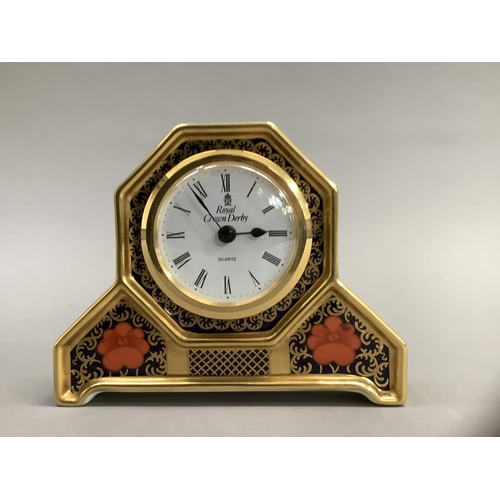 8 - A Royal Crown Derby mantle clock of old Imari pattern 1128 10.5cm high