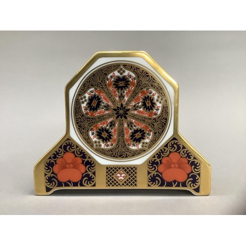 8 - A Royal Crown Derby mantle clock of old Imari pattern 1128 10.5cm high