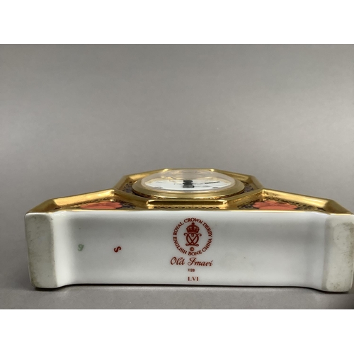 8 - A Royal Crown Derby mantle clock of old Imari pattern 1128 10.5cm high