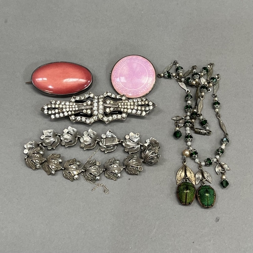 464 - A small collection of early to mid 20th century silver jewellery including a Kensington art ceramic ... 