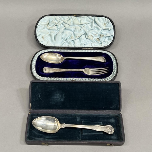 394 - A boxed pair of Victorian spoon and fork, London 1892 for Robert Stebbings in beaded Hanoverian patt... 