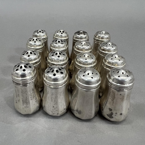 397 - Eight pairs of silver single salt and pepper pots c1950 marked Sterling 7717 with owl stamp to the b... 