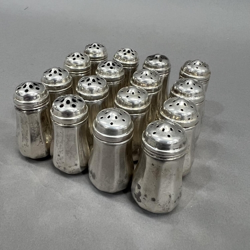 397 - Eight pairs of silver single salt and pepper pots c1950 marked Sterling 7717 with owl stamp to the b... 