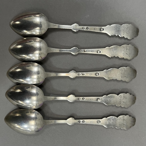 401 - A small collection of late 19th and early 20th century continental silver cutlery including five art... 