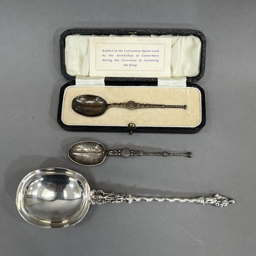 406 - A Victorian silver apostle spoon, London 1891 for Wakely and Wheeler, approximate length 19cm togeth... 