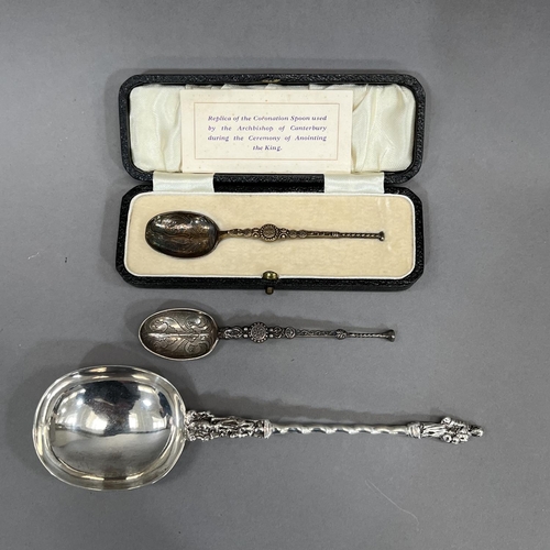 406 - A Victorian silver apostle spoon, London 1891 for Wakely and Wheeler, approximate length 19cm togeth... 