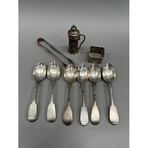 407 - A set of Victorian fiddle-backed silver teaspoons, London 1851 for William Robert Smily each initial... 