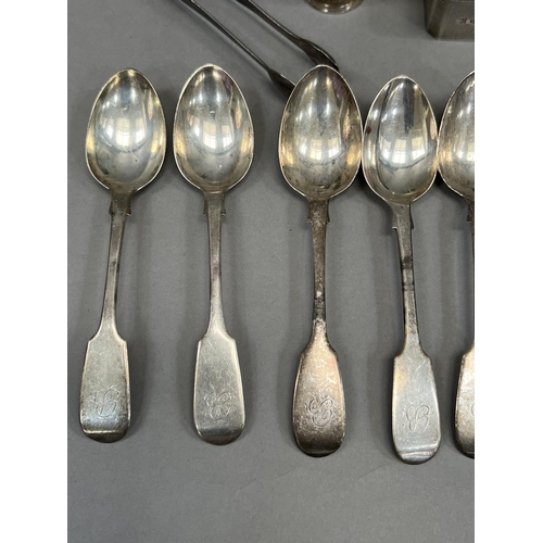 407 - A set of Victorian fiddle-backed silver teaspoons, London 1851 for William Robert Smily each initial... 