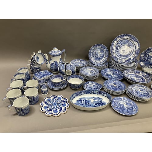 113 - A collection of Copeland Spode Italian blue pattern tableware including coffee pot, nine teacups, se... 