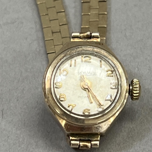 431 - A Roamer lady's manual wrist watch in 9ct gold case on a 9ct gold bracelet, total approximate net we... 