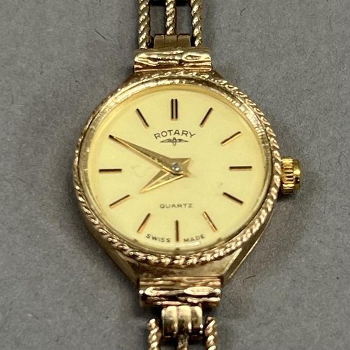 440 - A Rotary lady’s quartz wrist watch in 9ct gold case, matt yellow dial with gilt batons and alpha han... 