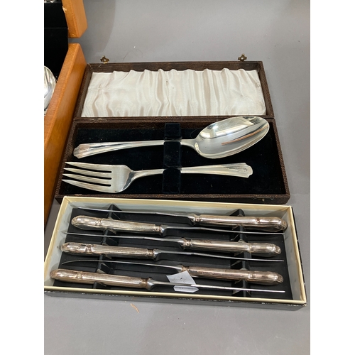 310 - A suite of king's pattern cutlery for twelve in fitted case together with cased knife and fish serve... 