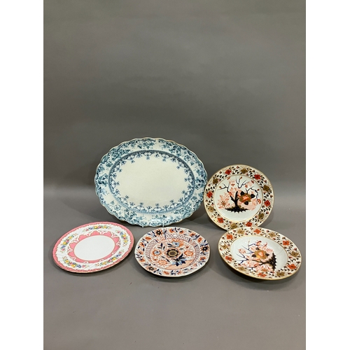 303 - Three early Royal Crown Derby Imari pattern plates, a Royal Crown Staffordshire posy plate together ... 