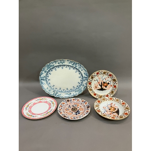 303 - Three early Royal Crown Derby Imari pattern plates, a Royal Crown Staffordshire posy plate together ... 