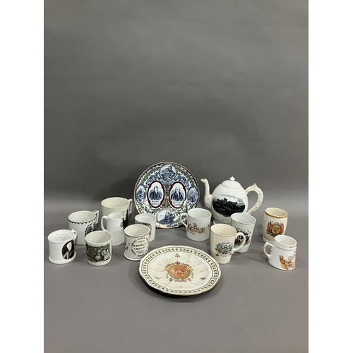 268 - A collection of 19th century transfer and printed mugs, primitive Methodist centenary plate and vari... 