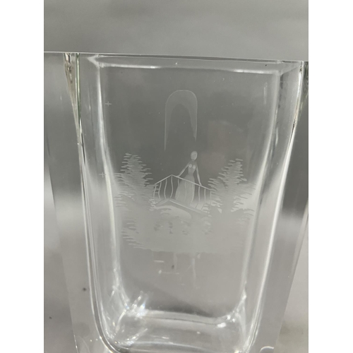 53 - An Orrefors glass vase etched with Romeo and Juliet signed by Nils Landberg, 21cm high