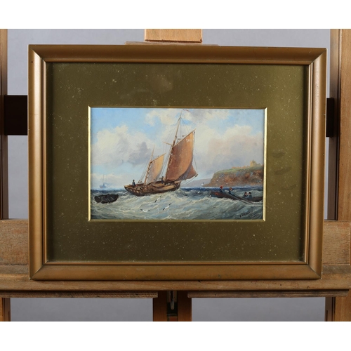 341 - E BLAND (Act. late 19th/early 20th century), Shipping in a heavy swell off Whitby, oil on board, sig... 