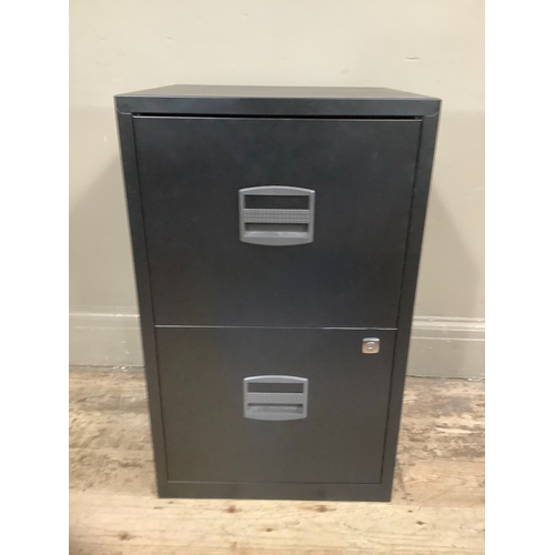 140 - A black two drawer metal filing cabinet