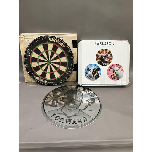 289 - Dart Board, clock, commemorative disc