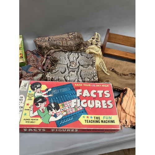 282 - Three vintage board games including Cluedo and Monopoly, two curtain tassels, a python skin handbag,... 