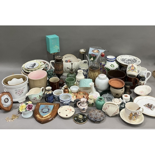 120 - A quantity of decorative plates, royal commemorative ware, plant holders, vases, cake stand etc