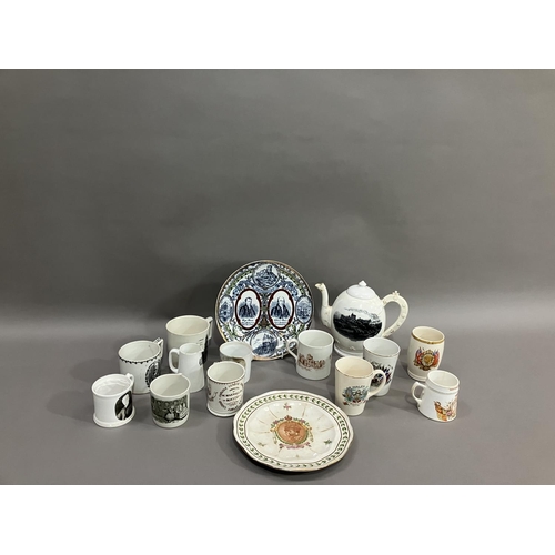 268 - A collection of 19th century transfer and printed mugs, primitive Methodist centenary plate and vari... 