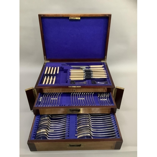 319 - An Edwardian mahogany chest canteen of silver plated cutlery by Dixons of Sheffield comprising nine ... 