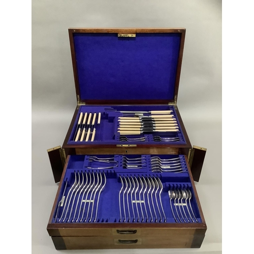 319 - An Edwardian mahogany chest canteen of silver plated cutlery by Dixons of Sheffield comprising nine ... 