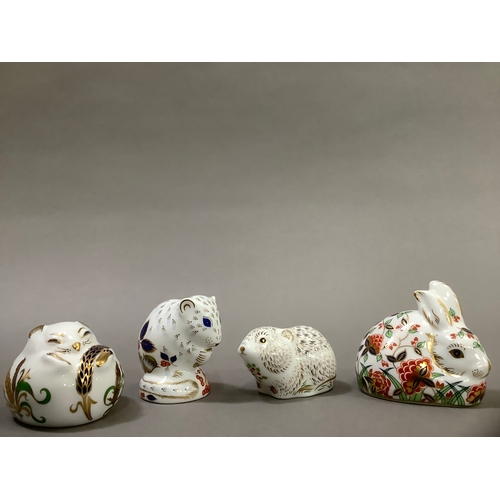 20 - Four Royal Crown Derby paperweights including a dormouse, harvest mouse, a vole and a rabbit, all wi... 