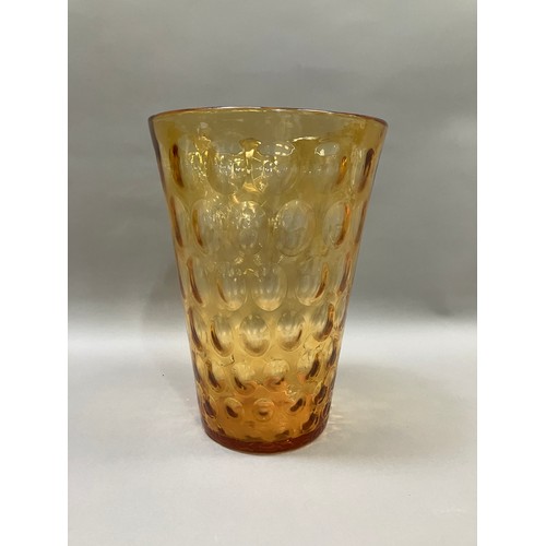 344 - An Art Deco amber glass flower vase of tapered cylindrical form