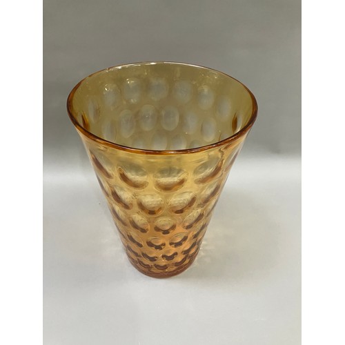 344 - An Art Deco amber glass flower vase of tapered cylindrical form