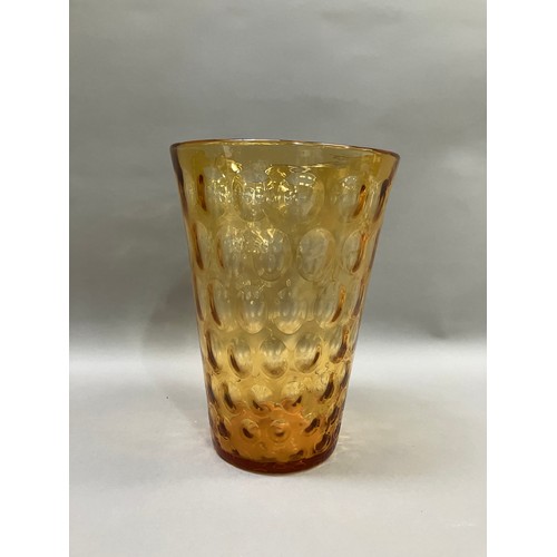 344 - An Art Deco amber glass flower vase of tapered cylindrical form