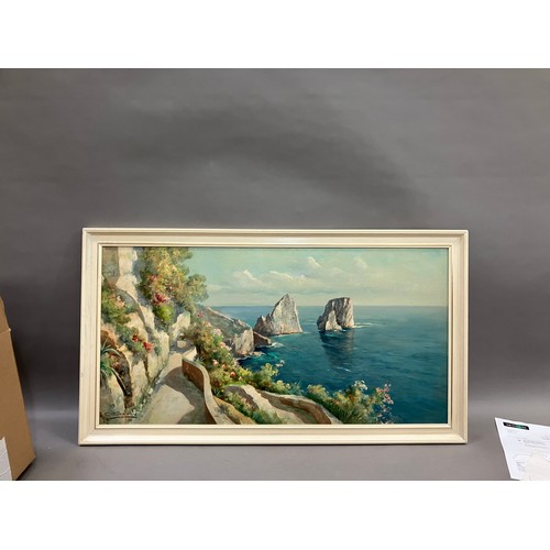 477 - G Salvati, Italian coastal landscape, oil on canvas signed to lower left, 52cm x 101cm