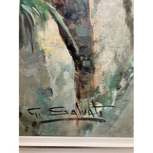 477 - G Salvati, Italian coastal landscape, oil on canvas signed to lower left, 52cm x 101cm