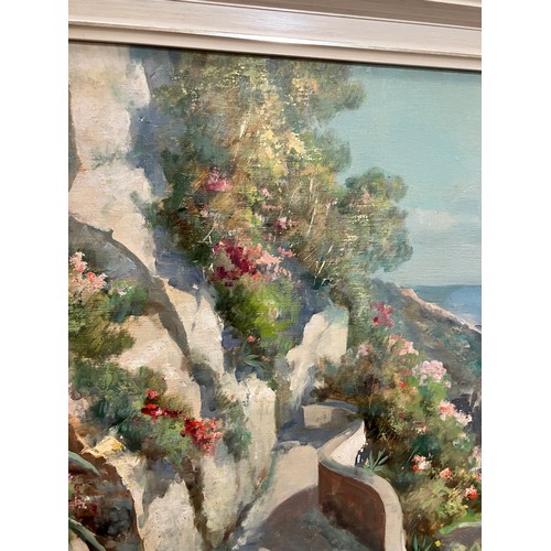 477 - G Salvati, Italian coastal landscape, oil on canvas signed to lower left, 52cm x 101cm