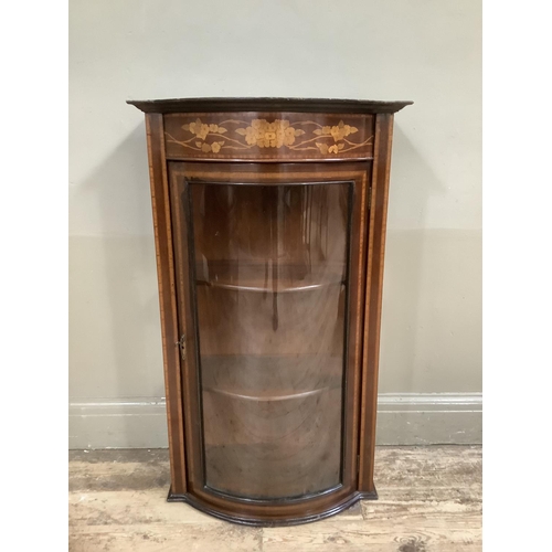 499 - An Edwardian mahogany inlaid and banded bow fronted display cabinet with glazed door and sides (cut ... 