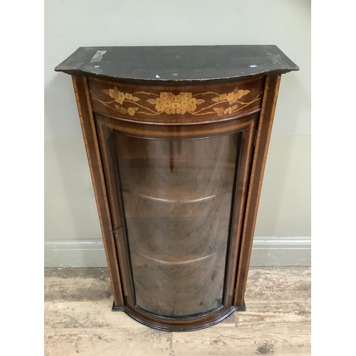 499 - An Edwardian mahogany inlaid and banded bow fronted display cabinet with glazed door and sides (cut ... 