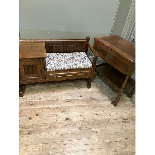 515 - An oak veneered telephone table together with a small drop leaf occasional table